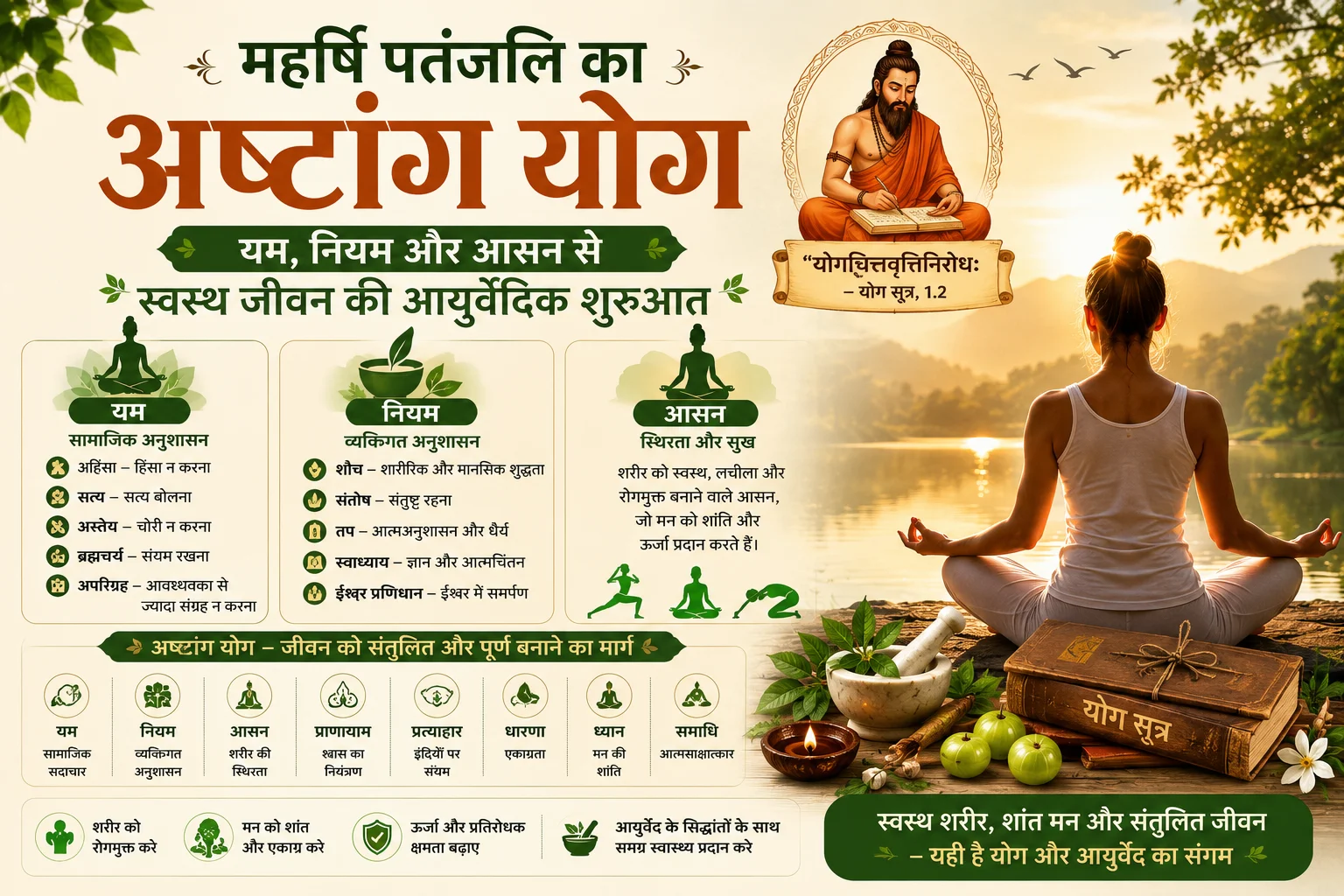 महर्षि पतंजलि का अष्टांग योग: यम, नियम और आसन से स्वस्थ जीवन की आयुर्वेदिक शुरुआत
