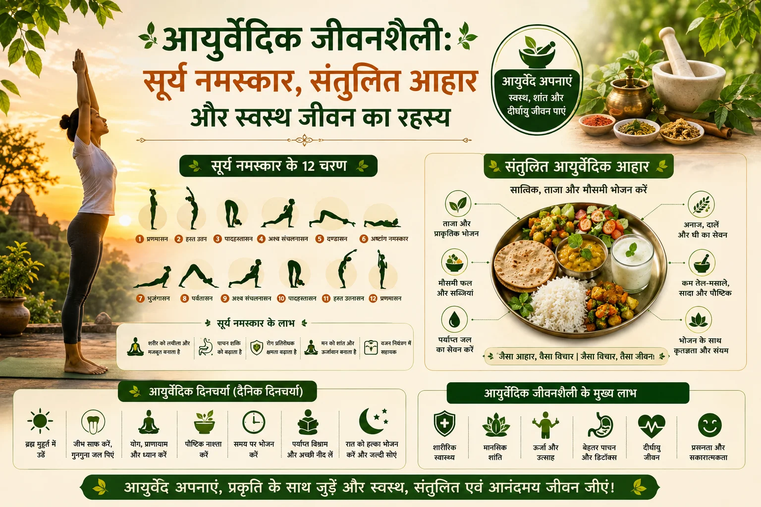 आयुर्वेदिक जीवनशैली: सूर्य नमस्कार, संतुलित आहार और स्वस्थ जीवन का रहस्य