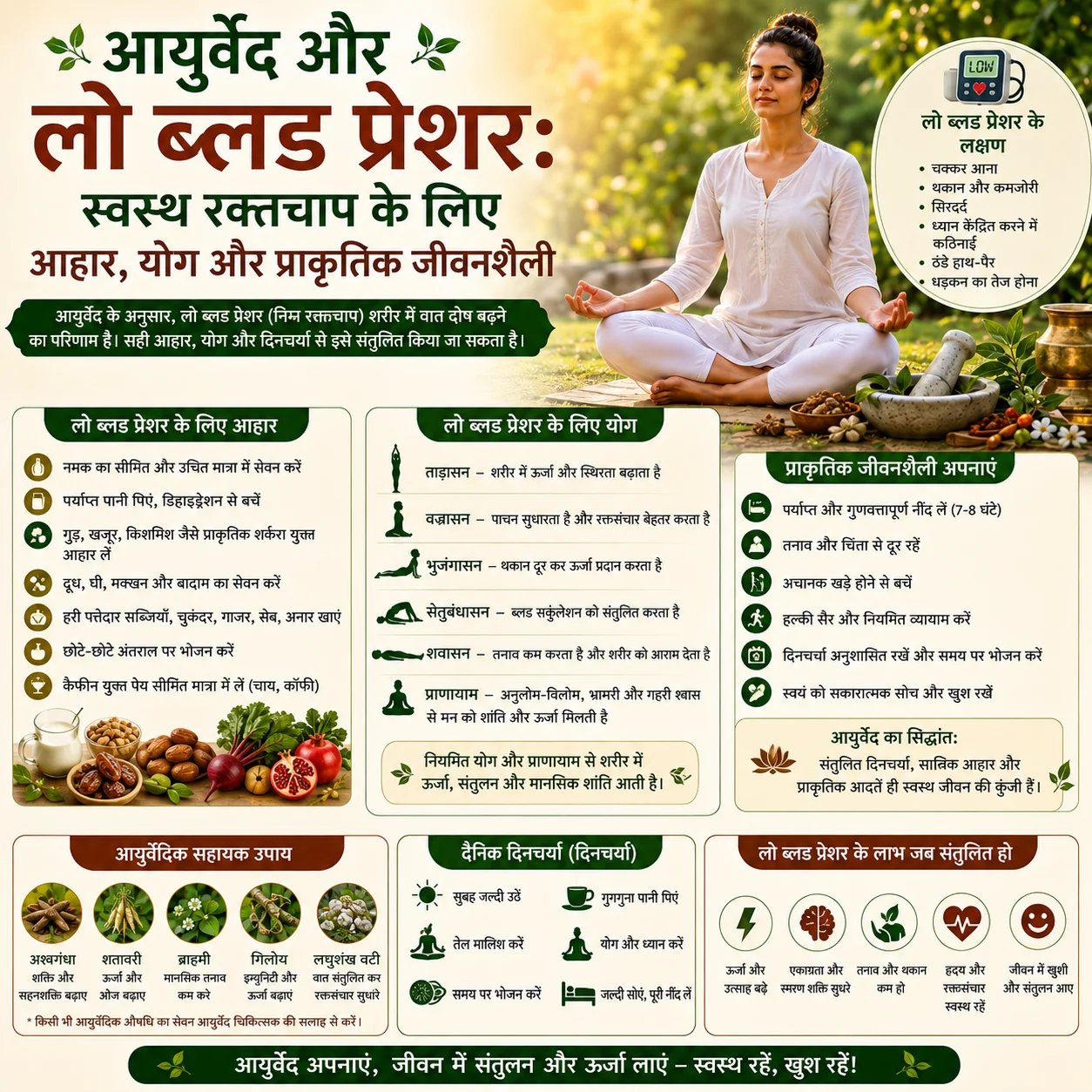 आयुर्वेद और लो ब्लड प्रेशर: स्वस्थ रक्तचाप के लिए आहार, योग और प्राकृतिक जीवनशैली